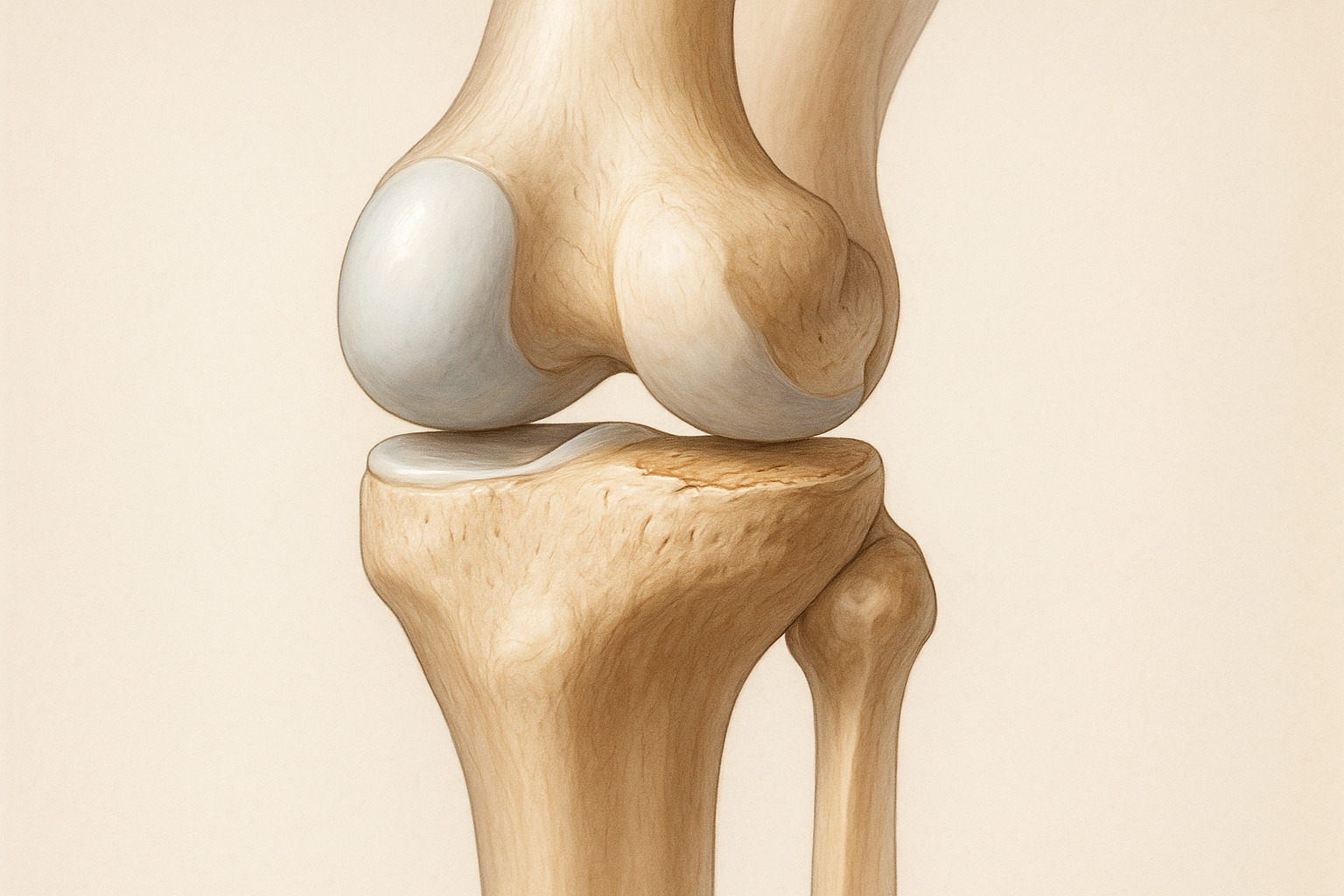 Ilustrácia kolenného kĺbu s dôrazom na zdravú a opotrebovanú chrupavku